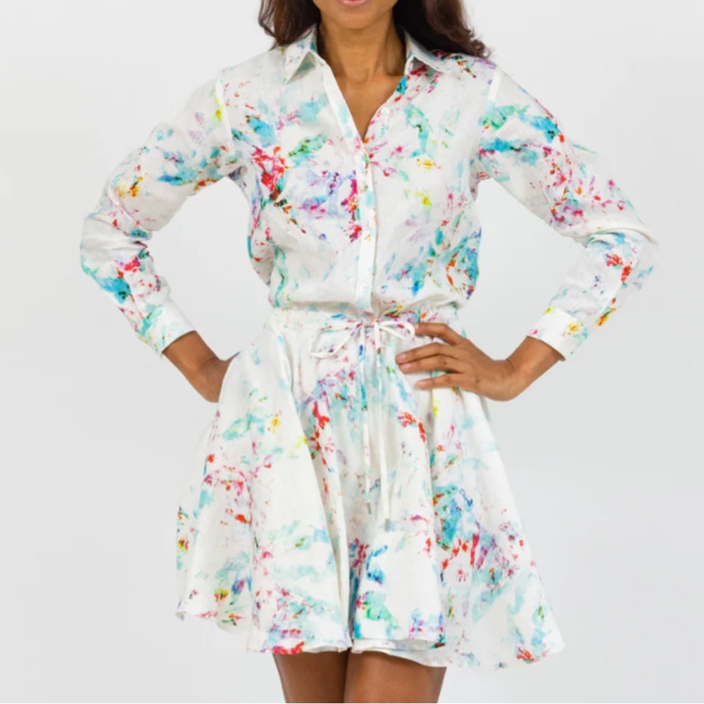 Cari Capri Monaco Linen Print Dress, size Medium (original price 315.00)